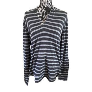 On The Byas Striped Hooded Long Sleeve Shirt Quarter Button